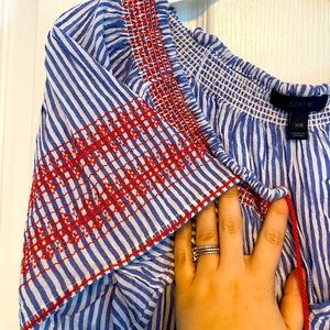 J. Crew Navy Blue and White Striped Coverup - size XXS